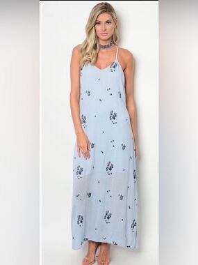 New Light blue women's spring /summer maxi dress